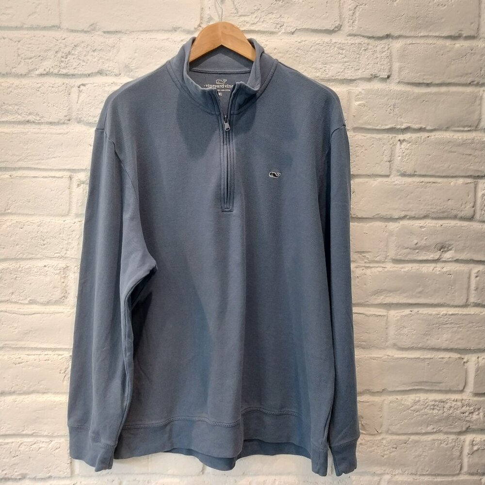 Vineyard Vines Pullover Mens XL Blue 1/4 Zip Shirt Long Sleeve Mock Neck Cotton
